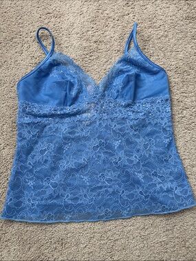 Women’s Medium Vintage Victoria’s Secret Blue Lace Camisole Tank Top